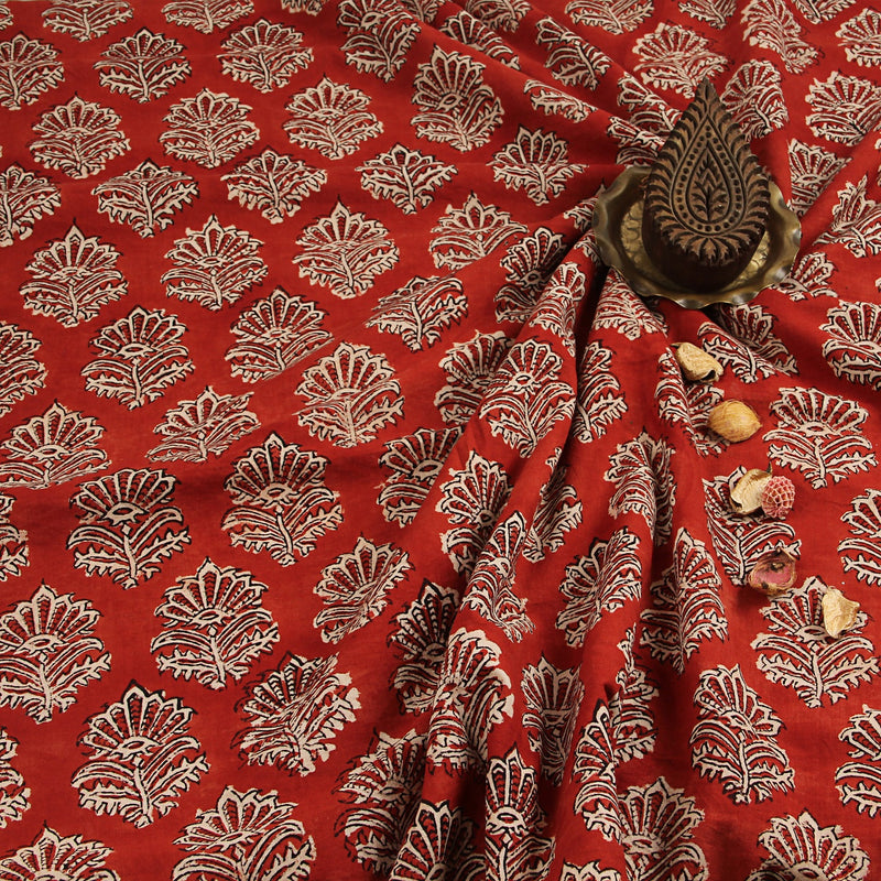 Madder Taaj Floral Bagru Hand Block Printed Cotton Fabric