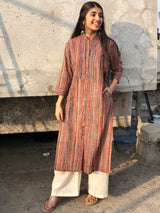 Kalamkari Striped Threaded Cotton Kurta | Relove