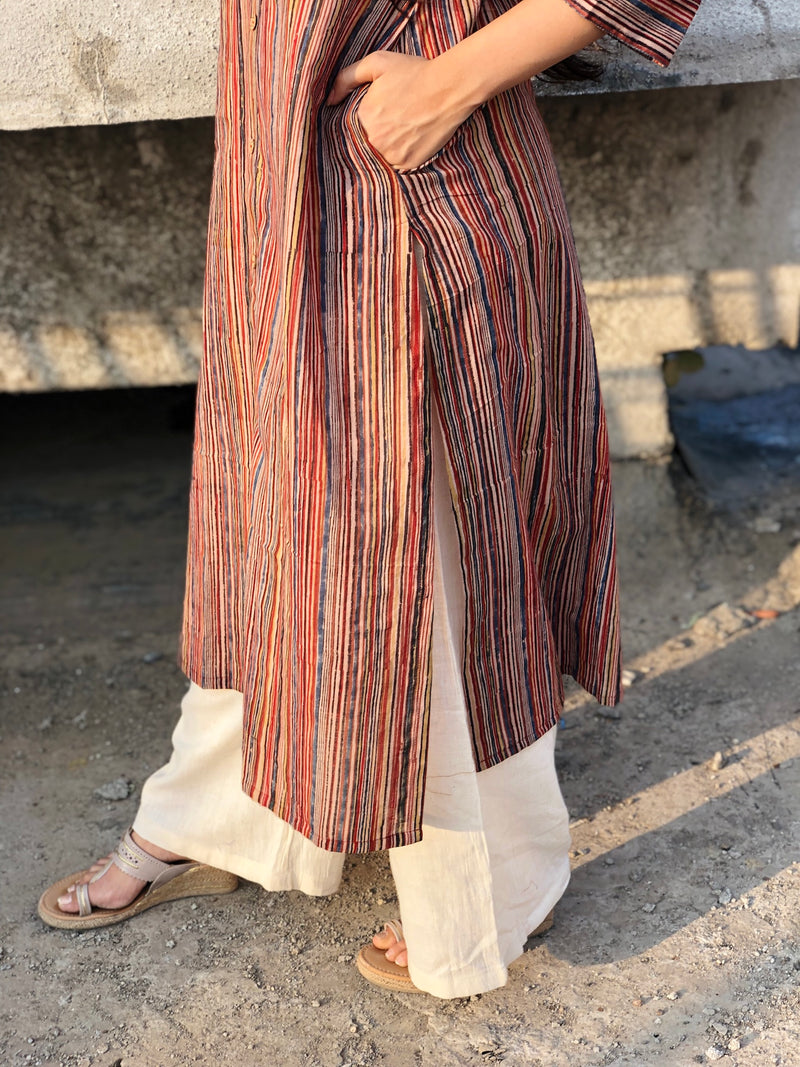 Kalamkari Striped Threaded Cotton Kurta