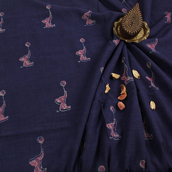 Pink Elephant Dabu Hand Block Printed Slub Cotton Fabric