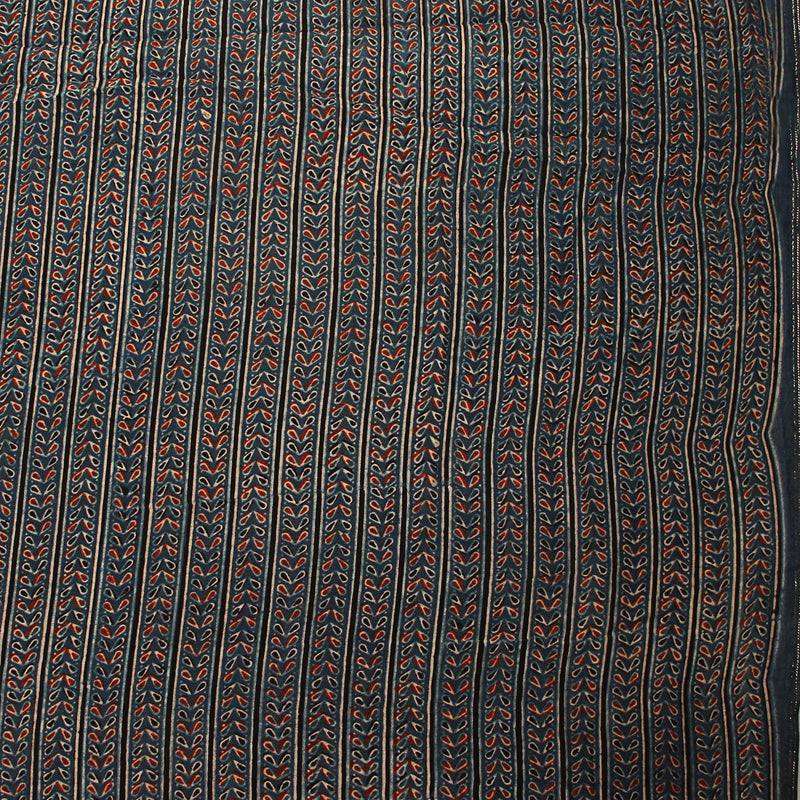 Ajrakh Indigo Viscose Silk Hand Block Printed Fabric