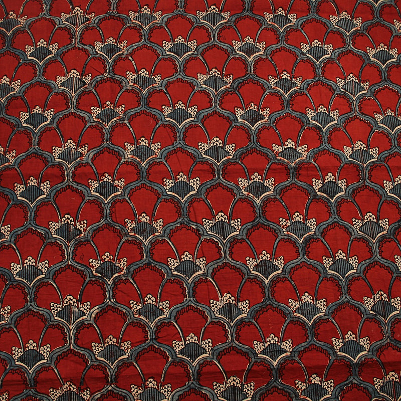 Red Floral Ajrakh Hand Block Printed Cotton Fabric