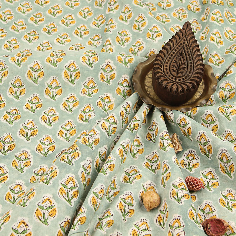 Small Floral Butti Sanganeri Hand Block Printed Cotton Fabric
