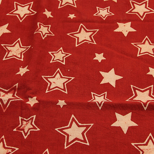 Red & White Star Ajrakh Hand Block Printed Cotton Fabric