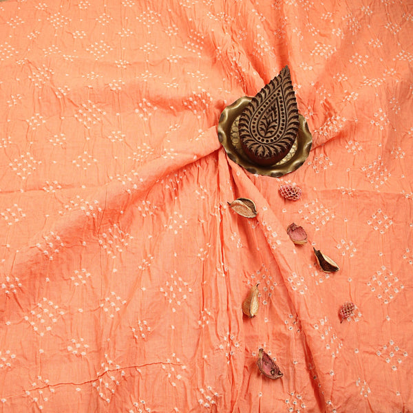 Peach Chokor Bandhani Cotton Fabric (4.8 M)