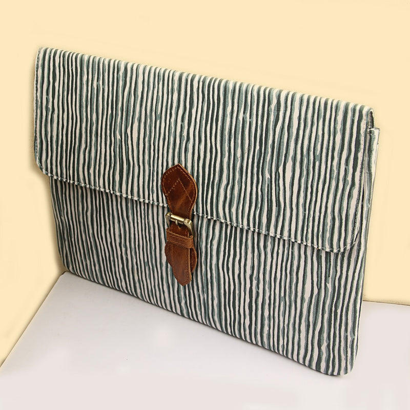 Green Stripe Ajrakh Laptop Bag