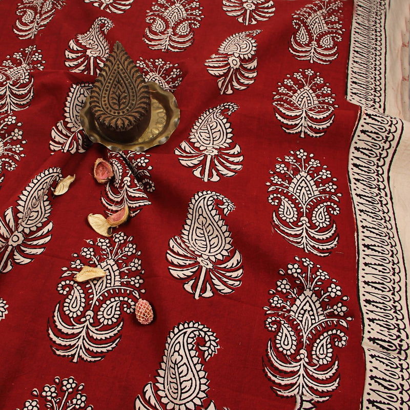 Bagh Red White Hand Block Printed Cotton Fabric