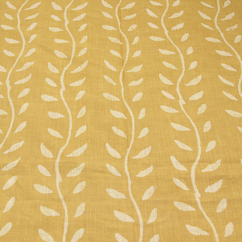 Yellow Leaf Vale Dabu Hand Block Printed Slub Cotton Fabric