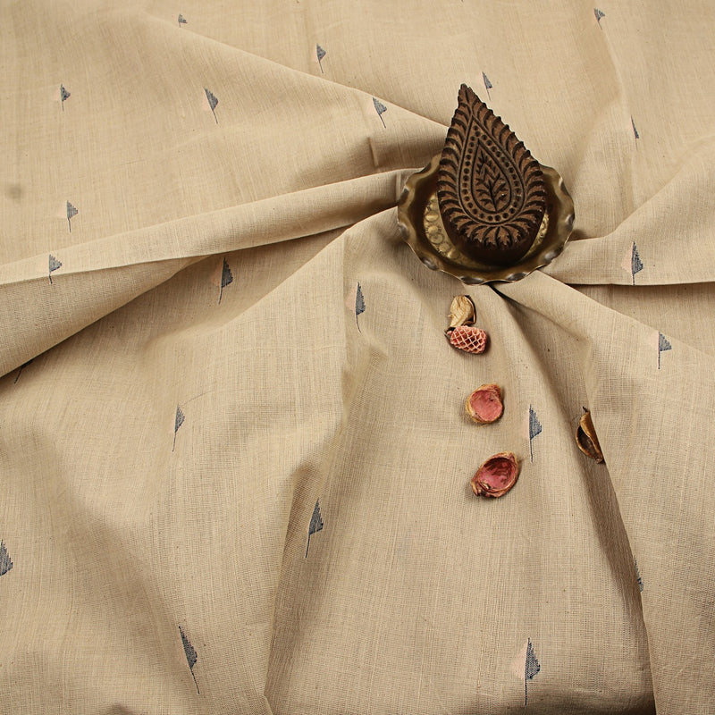 White Indigo Leaf Butti Handspun Handwoven Jamdani Cotton Fabric