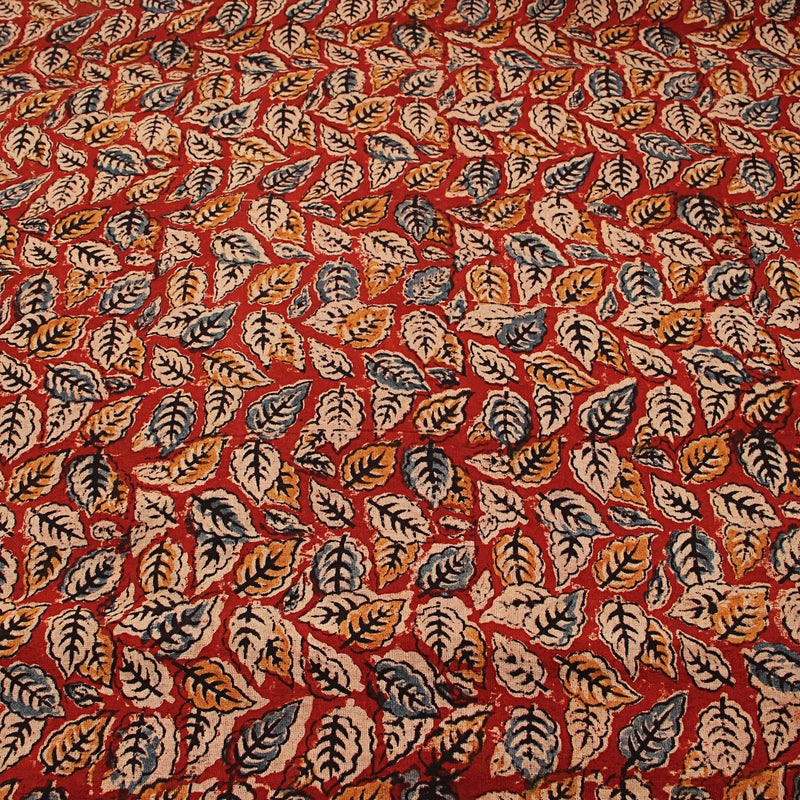 Madder Indigo Leafy Jaal Kalamkari Hand Block Printed Cotton Fabric