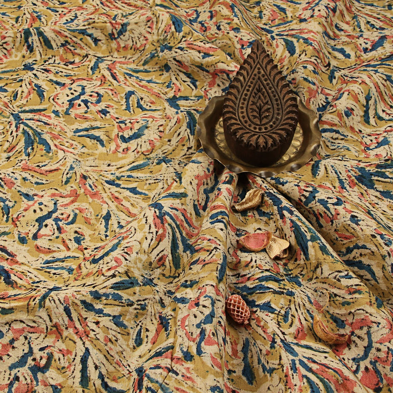 Multicolour Kalamkari Hand Block Printed Cotton Fabric