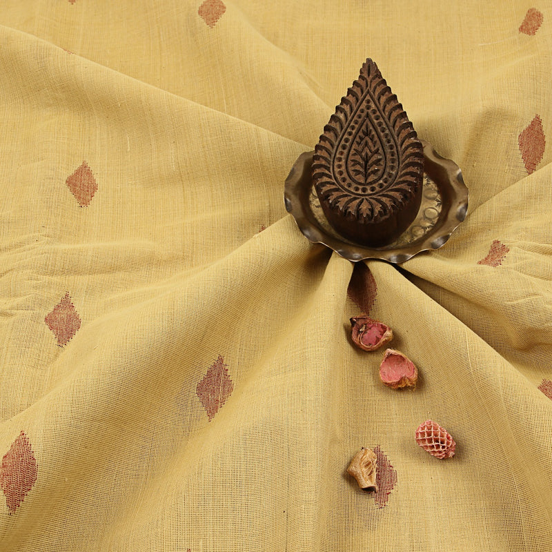 Beige Diamond Butti Handspun Handwoven Jamdani Cotton Fabric