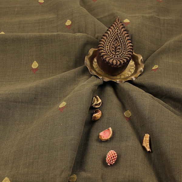 Grey Bud Butti Handspun Handwoven Jamdani Cotton Fabric