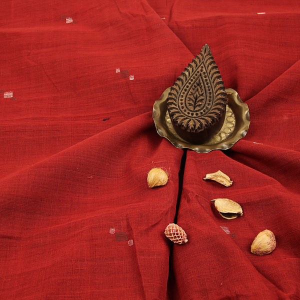 Maroon Butti Handspun Handwoven Jamdani Cotton Fabric