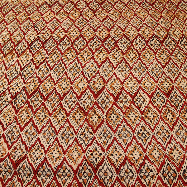 Madder Diamond Butti Kalamkari Hand Block Printed Rayon Fabric