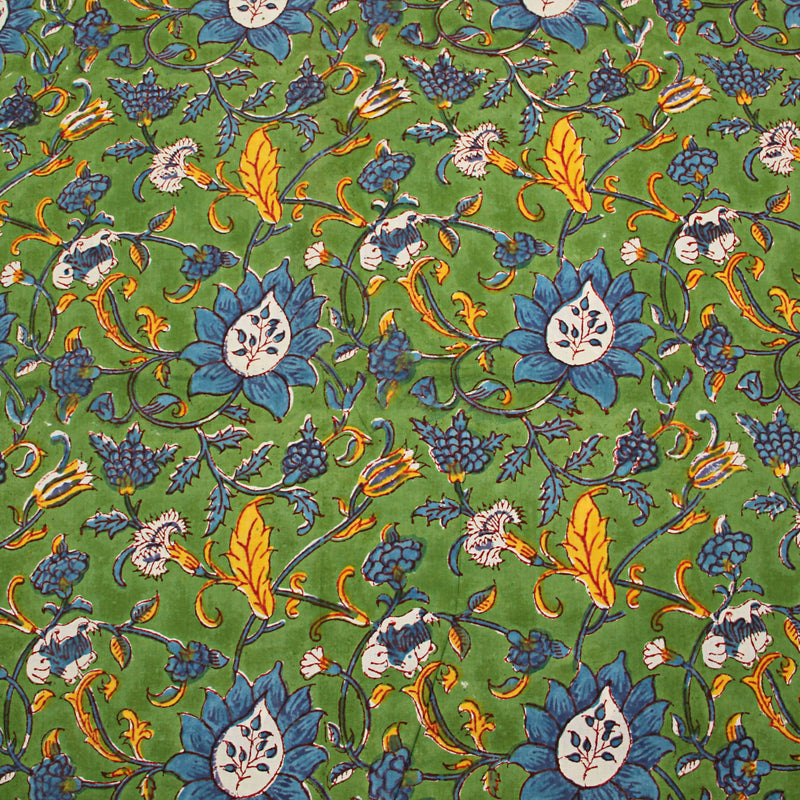 Green Floral Jaal Sanganeri Cotton Fabrics
