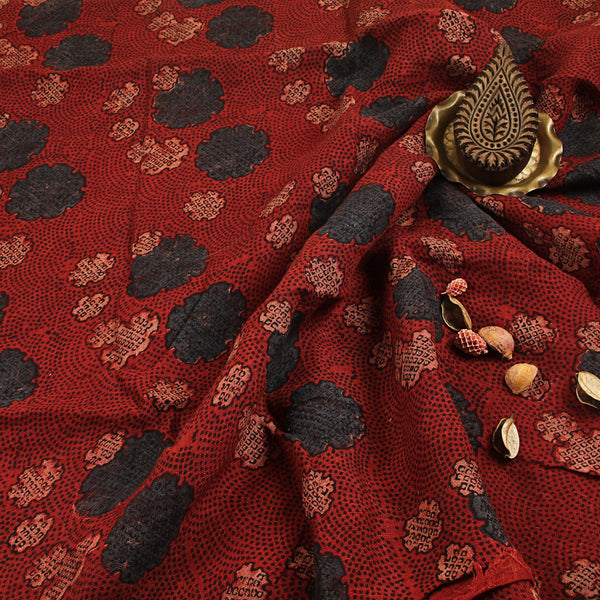 Madder & Indigo Mashru Phool Linen Ajrakh Fabric