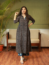 Rehaa Ajrakh Indigo Pleated Cotton Kurta | Relove