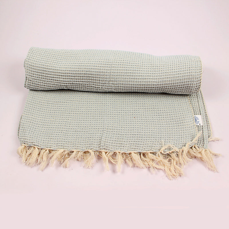 Light Blue Hand Woven Natural Dyed Waffle Weave Bath Towel