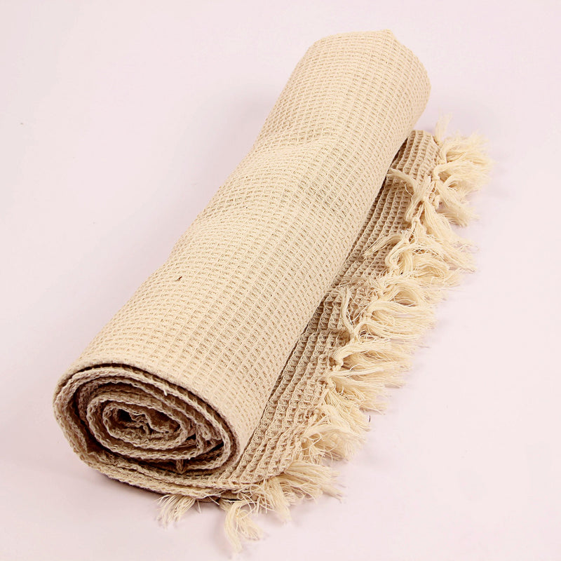 Off White Hand Woven Natural Dyed Waffle Weave Bath Towel