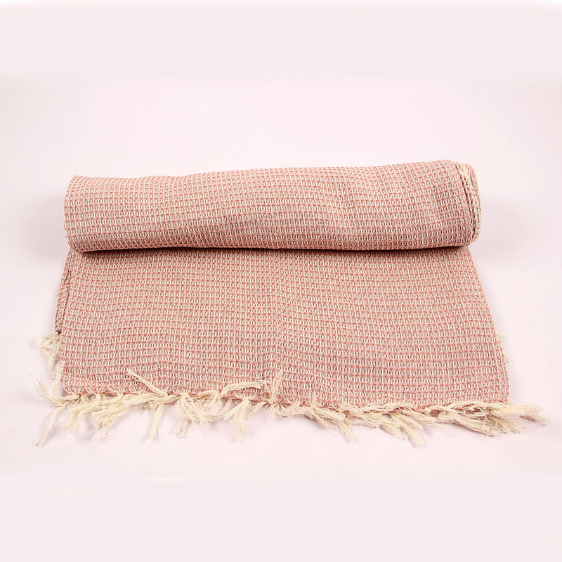 Pink Hand Woven Natural Dyed Waffle Weave Bath Towel