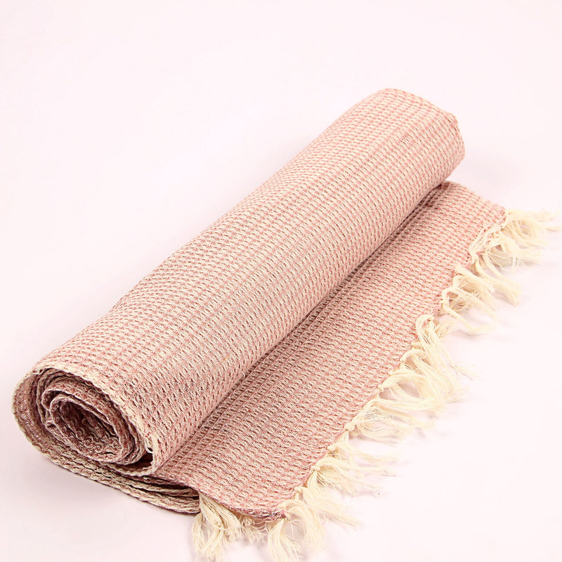 Pink Hand Woven Natural Dyed Waffle Weave Bath Towel