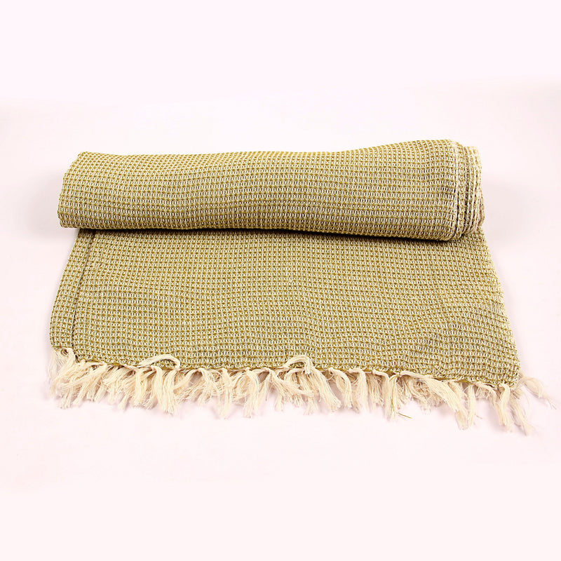 Olive Green Hand Woven Natural Dyed Waffle Weave Bath Towel