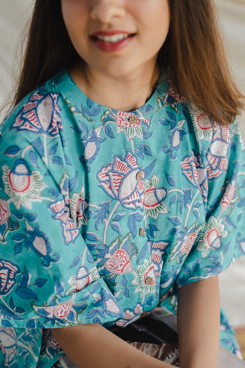 Mehti Blue Sanganeri Kaftan