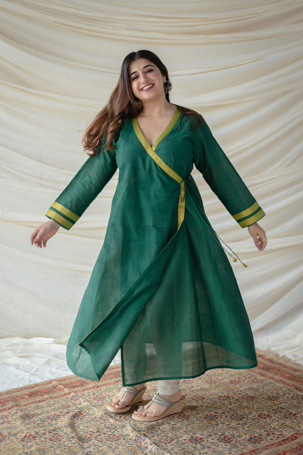 Navya Green Mangalgiri Cotton Angrakha Kurta