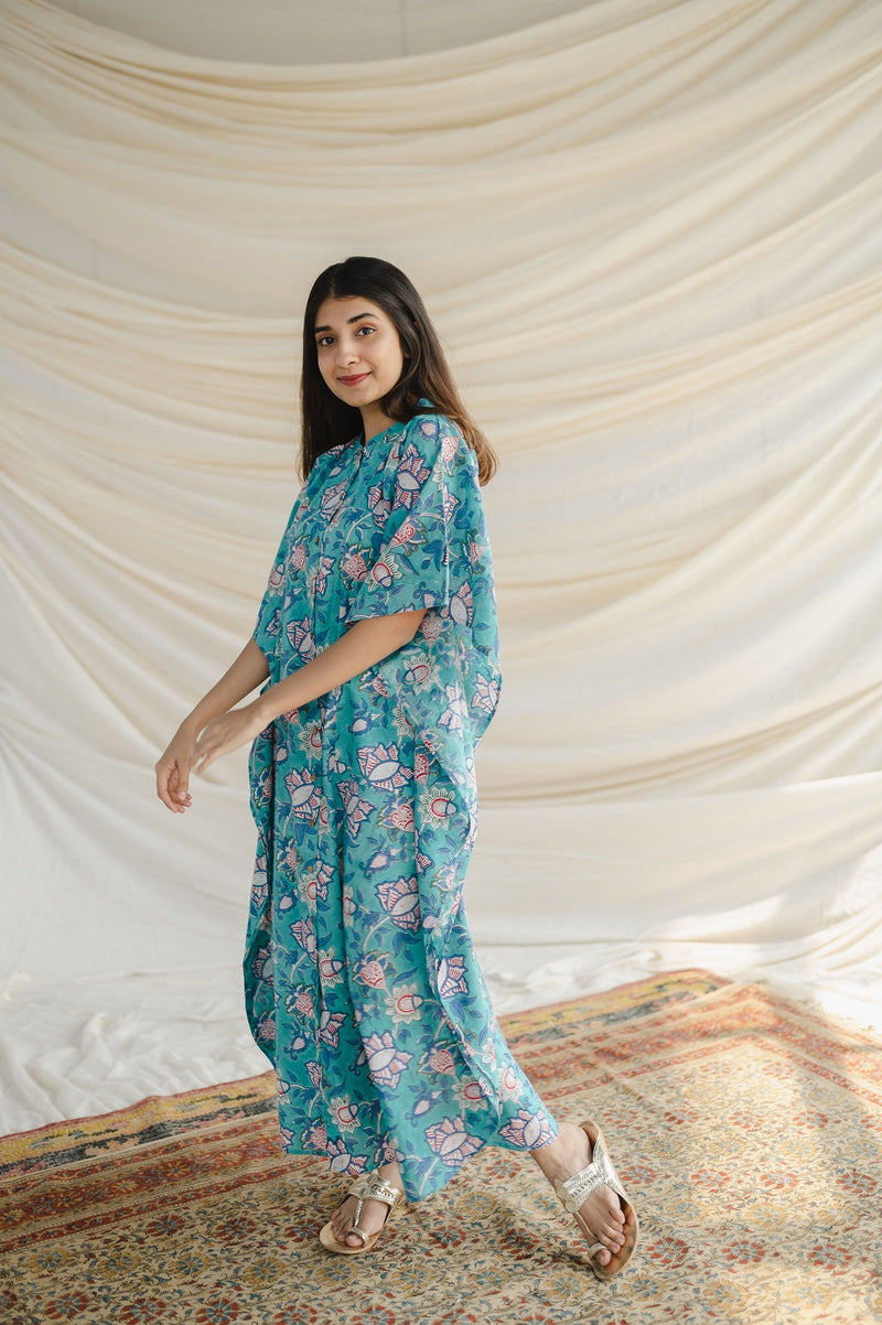 Mehti Blue Sanganeri Kaftan