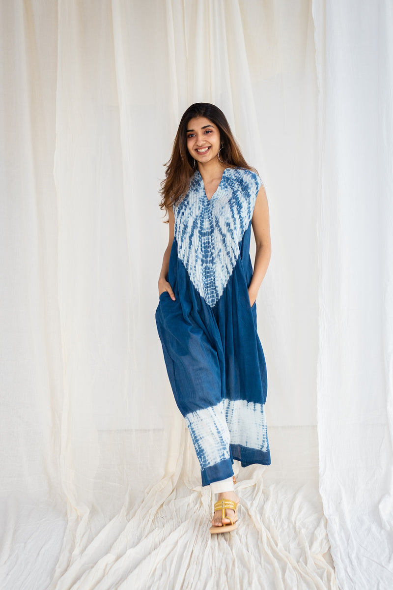 Riana Shibori Indigo Mul Cotton Kurta