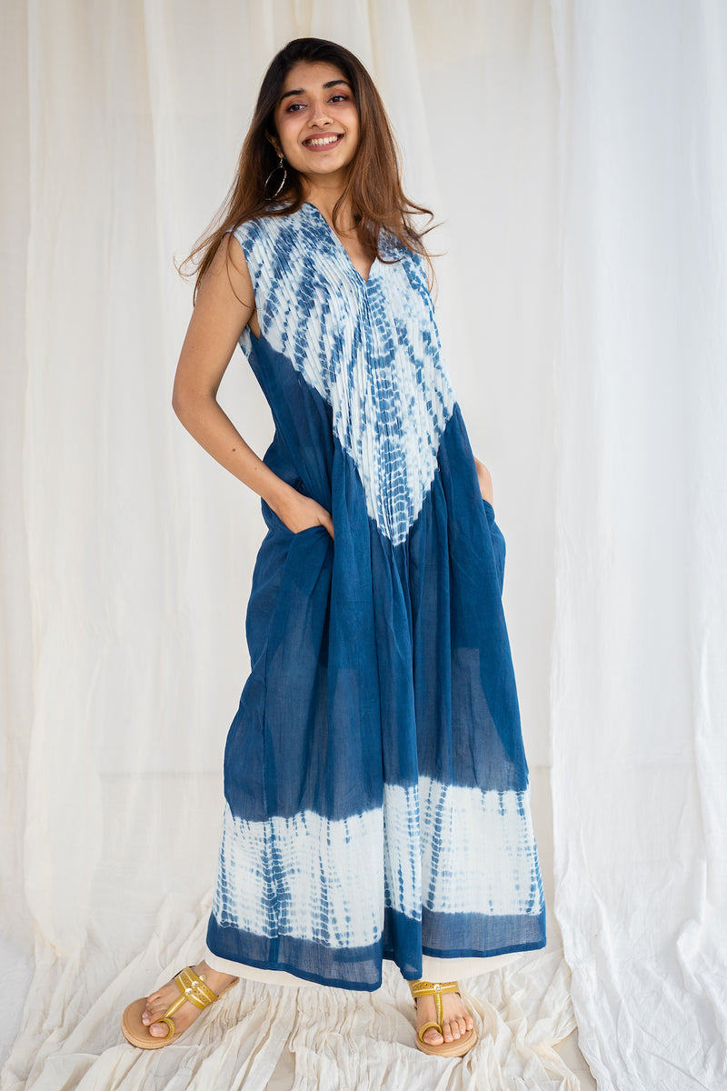 Riana Shibori Indigo Mul Cotton Kurta