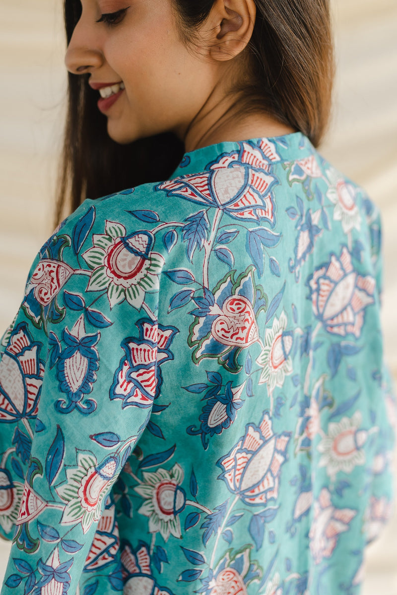 Mehti Blue Sanganeri Kaftan
