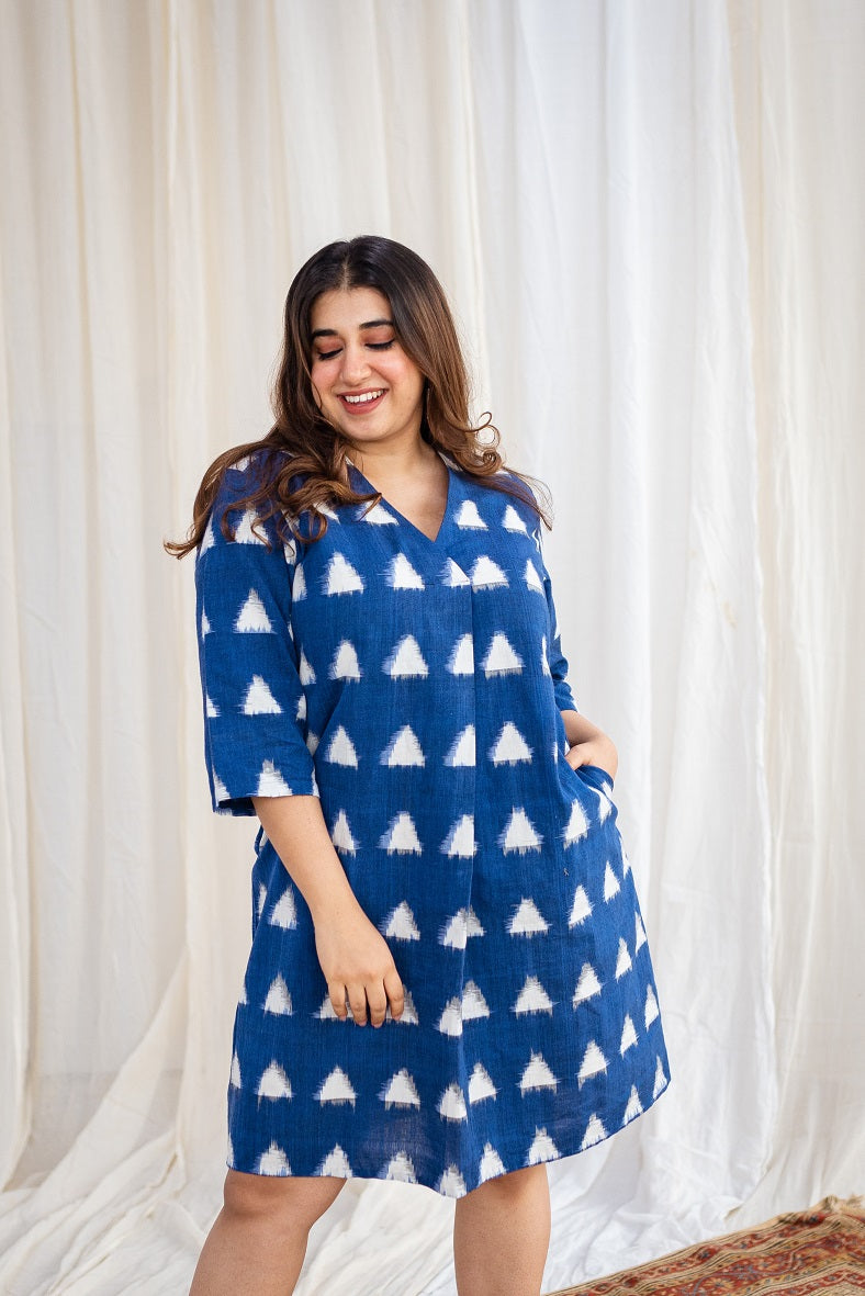 Nira Ikkat Indigo Cotton Dress