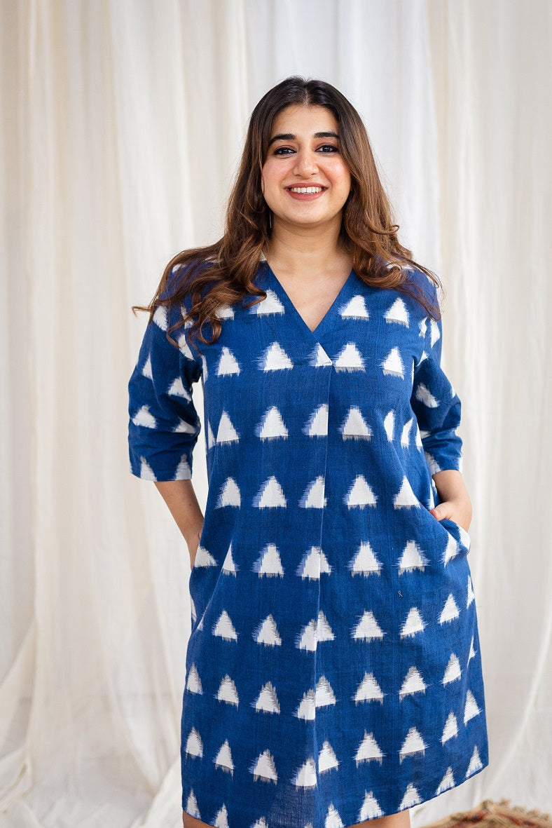 Nira Ikkat Indigo Cotton Dress