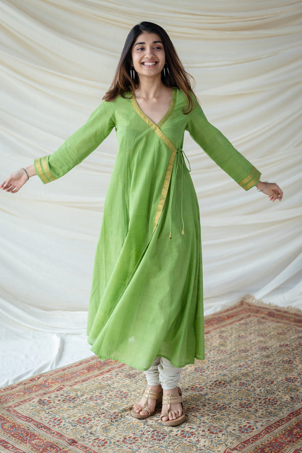 Nysa Light Green Mangalgiri Cotton Angrakha Kurta