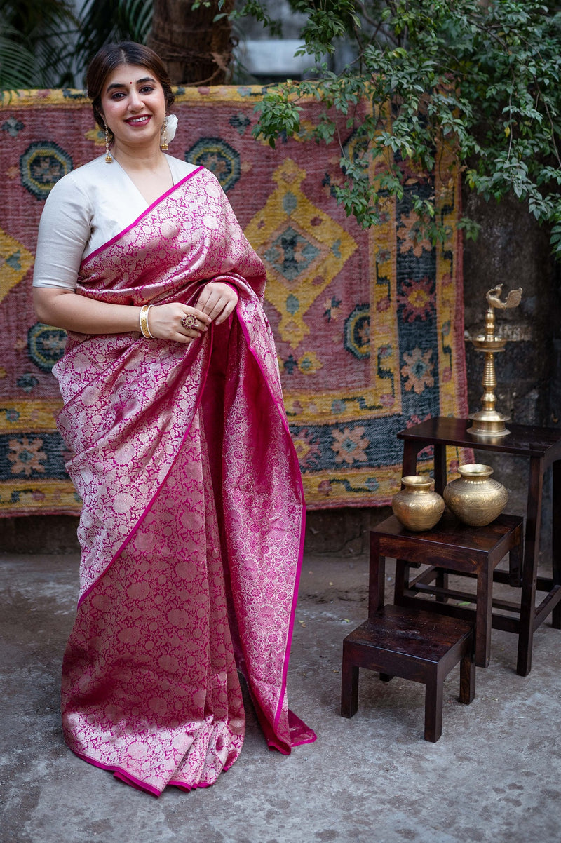 Pink Banarasi Brocade Saree