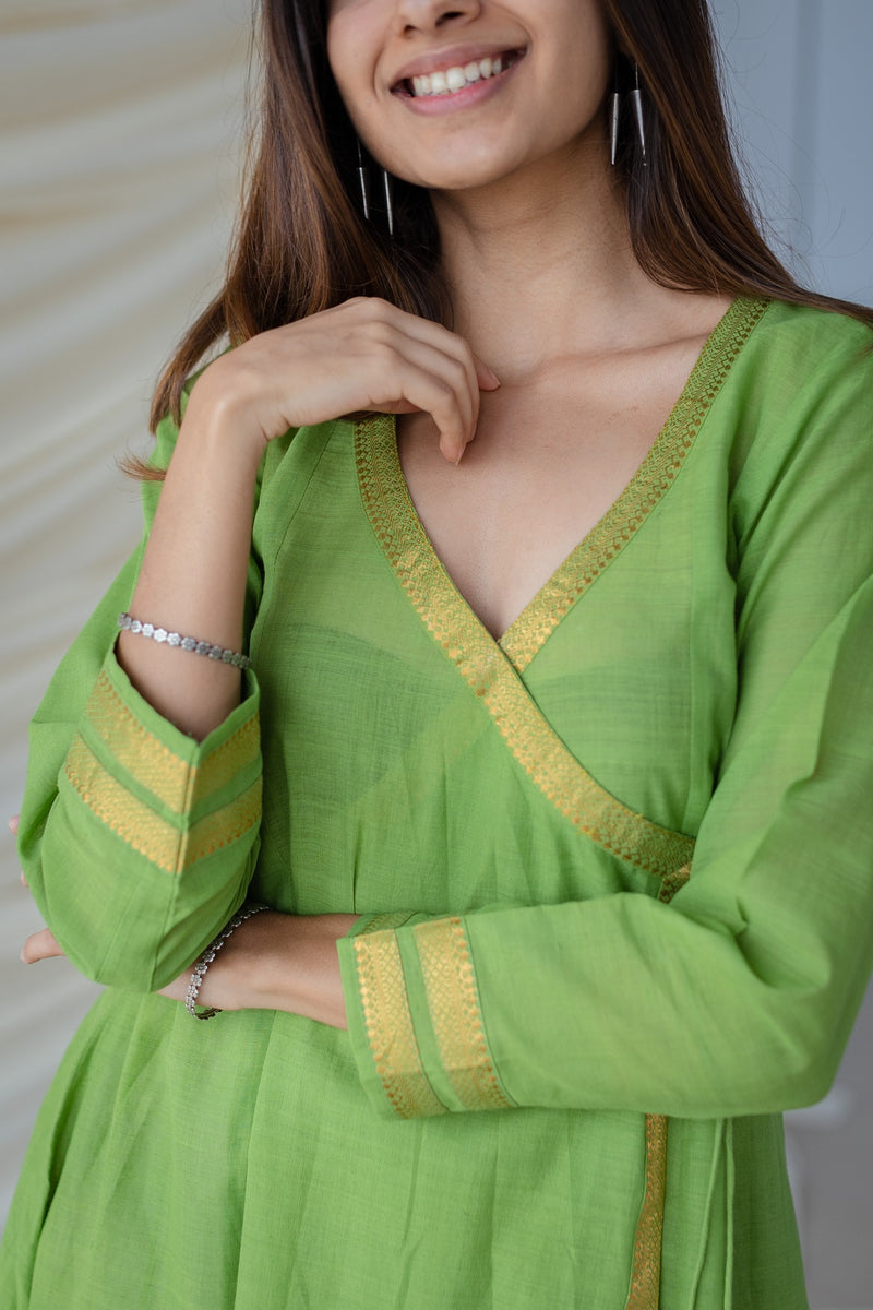 Nysa Light Green Mangalgiri Cotton Angrakha Kurta