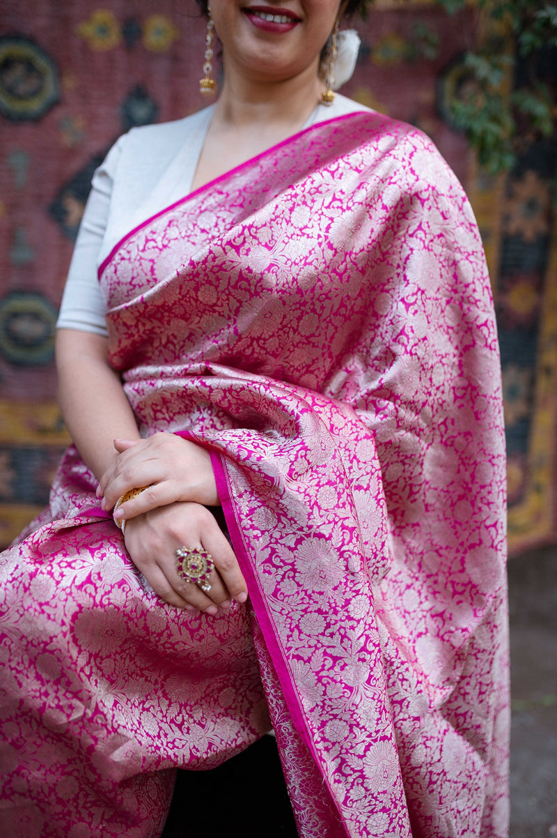 Pink Banarasi Brocade Saree