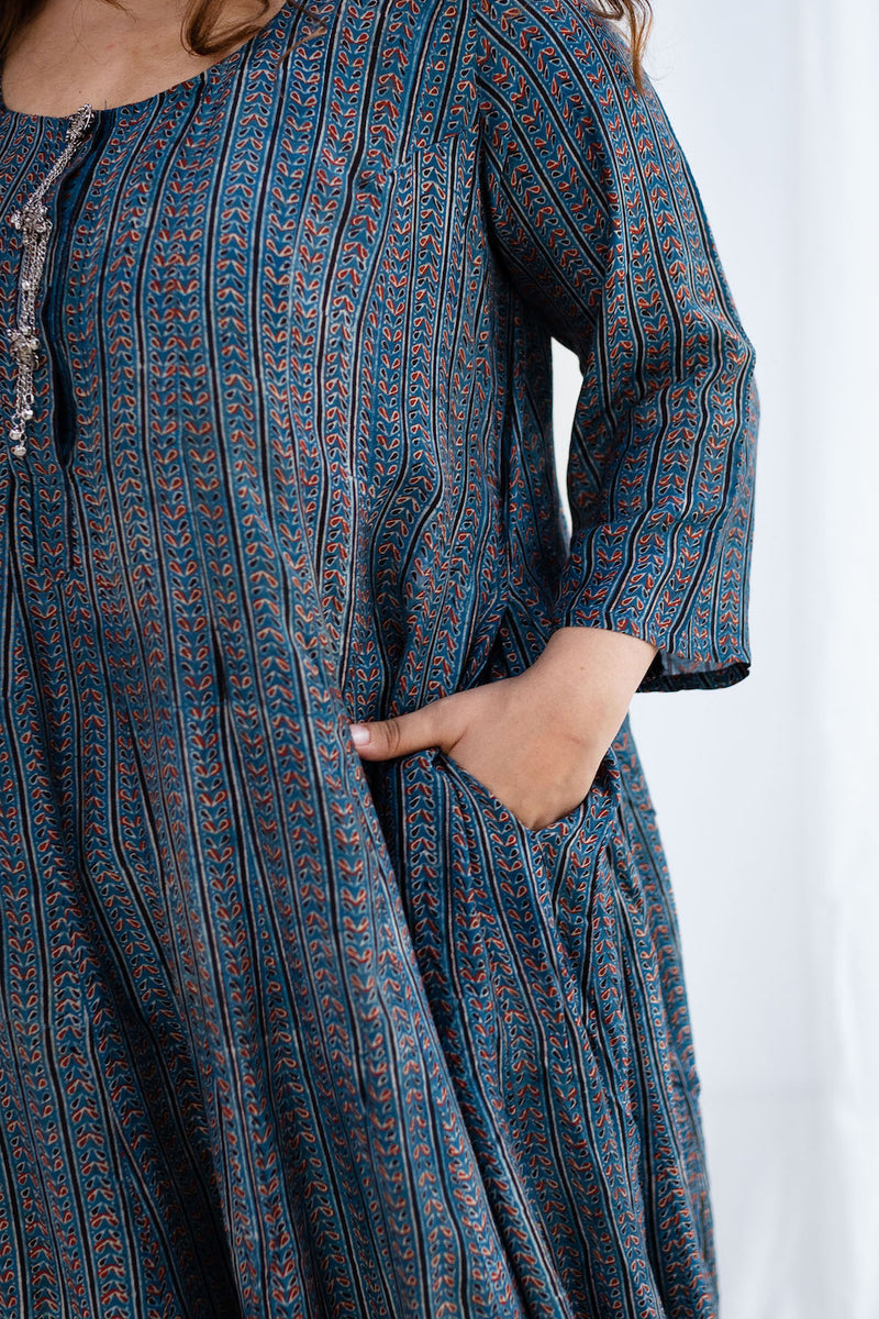 Himani Ajrakh Indigo Viscose Silk Anarkali Kurta
