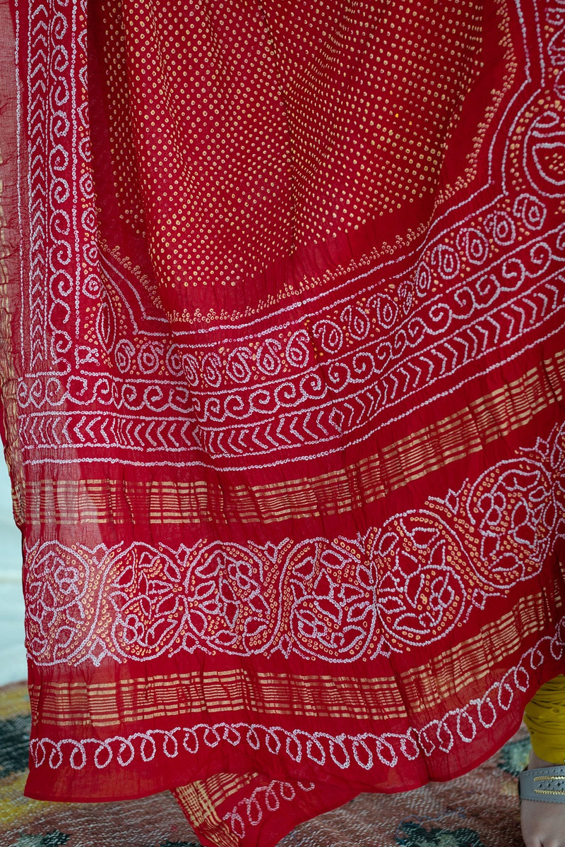 Cherry Red Bandhej Venkatgiri Handloom Cotton Dupatta