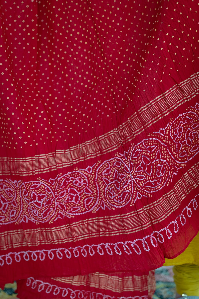 Laal Bandhej Venkatgiri Handloom Cotton Bandhej Dupatta