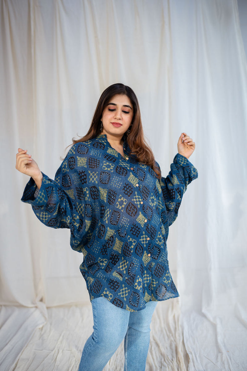 Kriya Ajrakh Indigo Linen Short Top