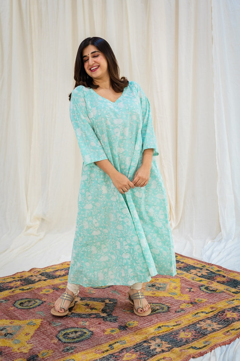 Arshiya Neela Sanganeri A Line Cotton Kurta