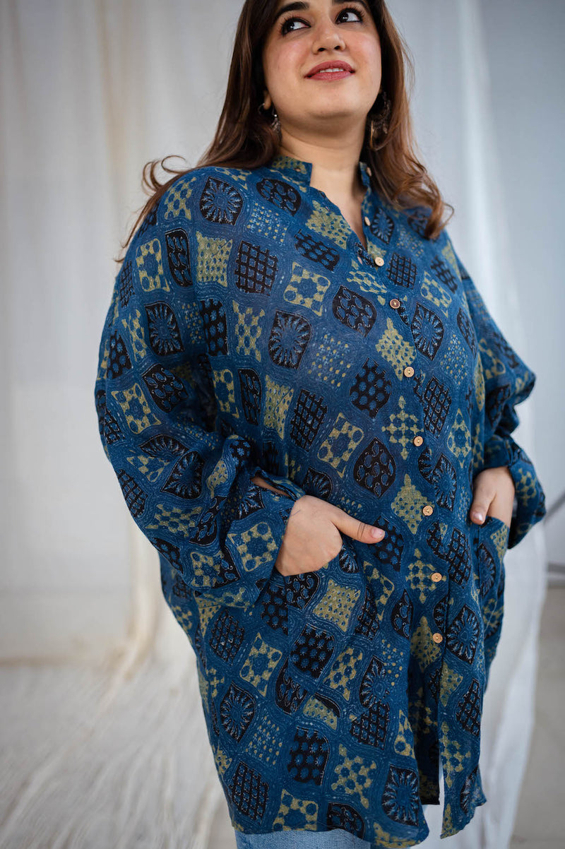 Kriya Ajrakh Indigo Linen Short Top