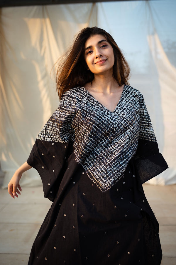 Midnight Black Shibori Cotton Kaftan