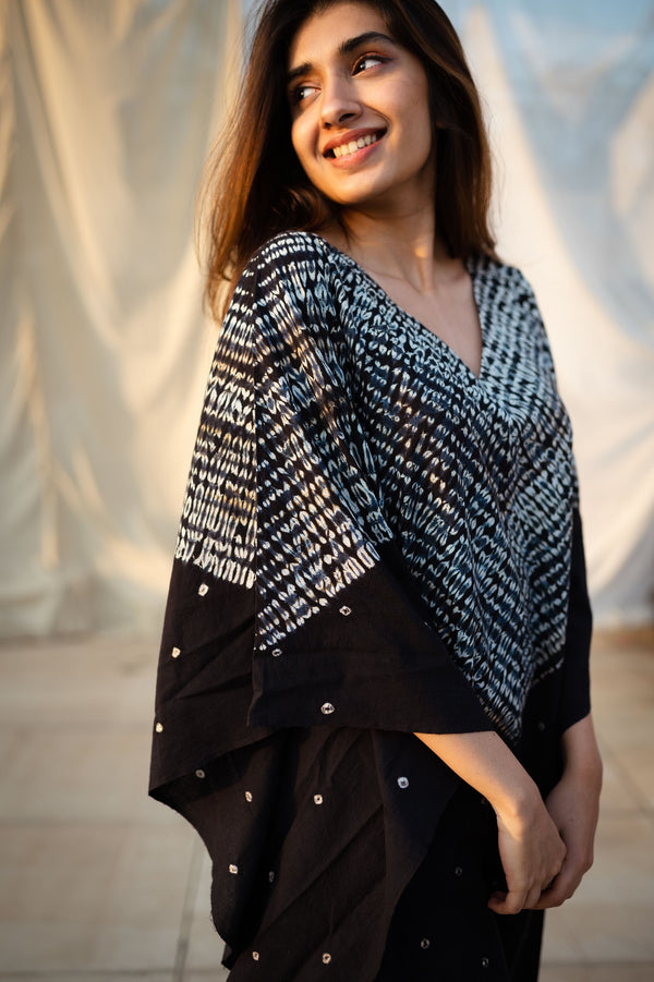 Midnight Black Shibori Cotton Kaftan