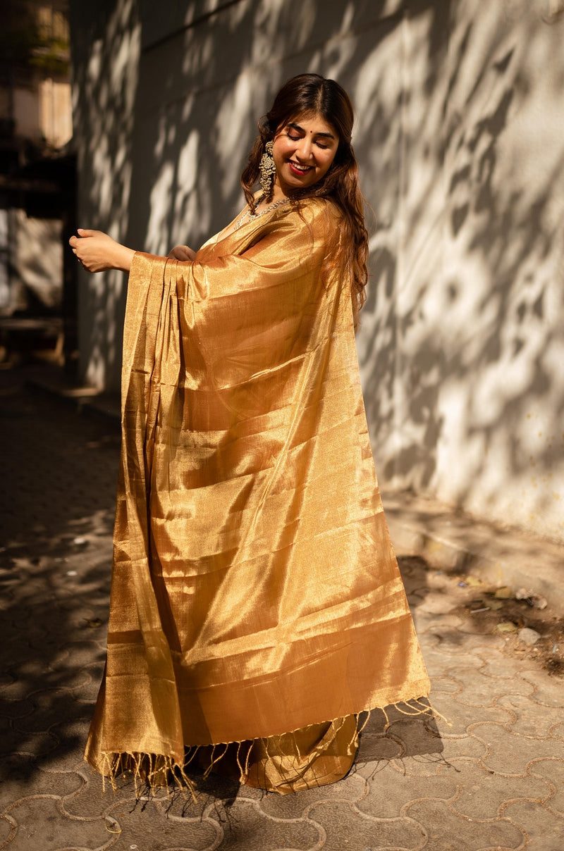 Golden Handloom Full Tissue Chanderi Saree