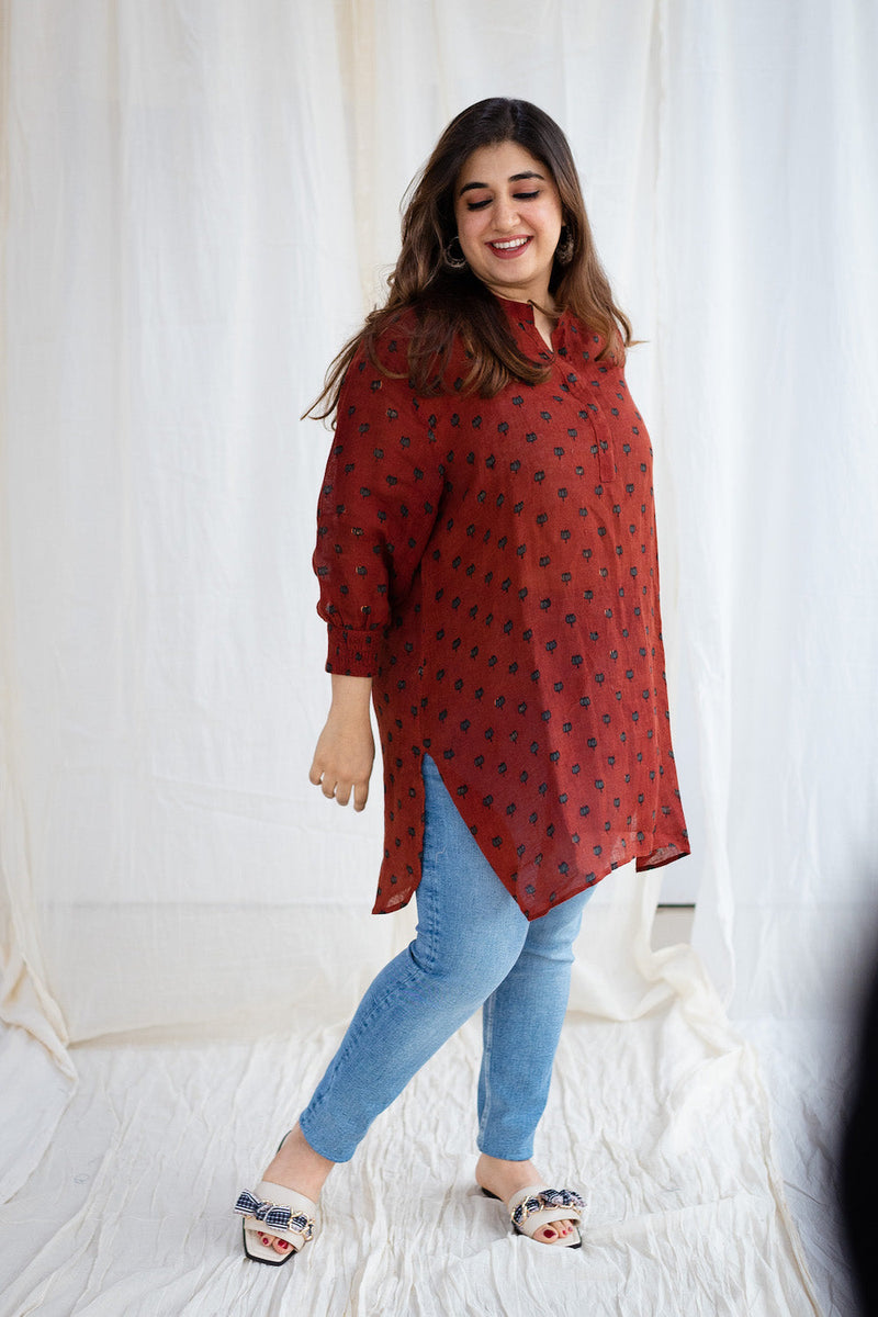 Vani Ajrakh Madder Linen Short Top