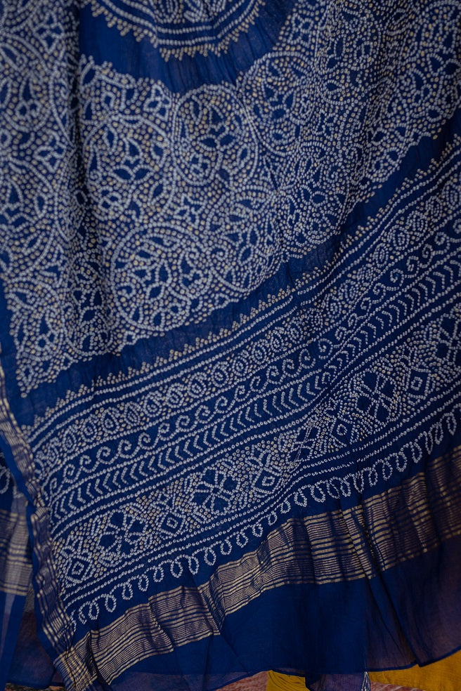 Blue Venkatgiri Handloom Cotton Bandhej Dupatta